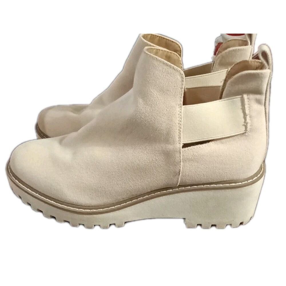 DV By Dolce Vita Boots Womens 10 Rolinda Wedge Ankle Bootie Beige Canvas - Picture 2 of 8